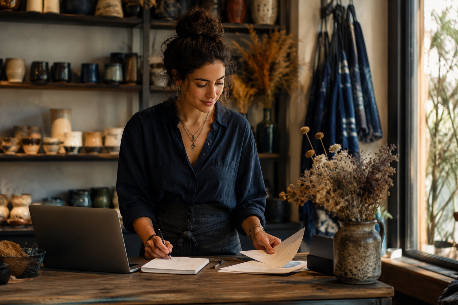 A small business owner organising their process